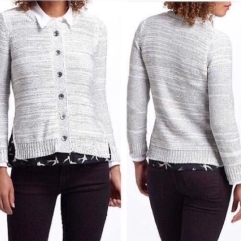 Anthropologie Field Flowers Grey Cardigan Bird Shirting Layer Size Small